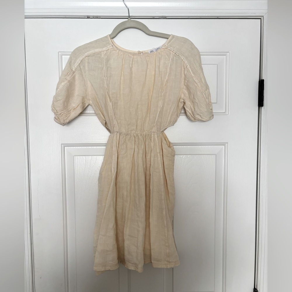 ZARA girls side cutout linen dress